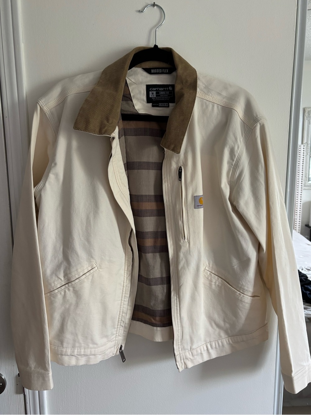 Carhartt Women’s Cream Canvas Jacket with Brown Corduroy Collar